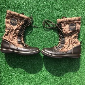 Coach Brown and Black Lace-Up Boots